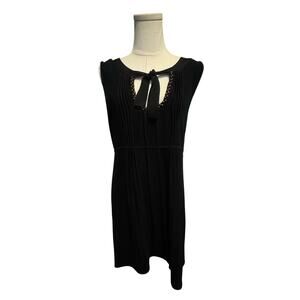 Nanette Lepore Lagoon Tunic Black Sleeveless Knit Dress Beaded Tie Neck SZ M NWT